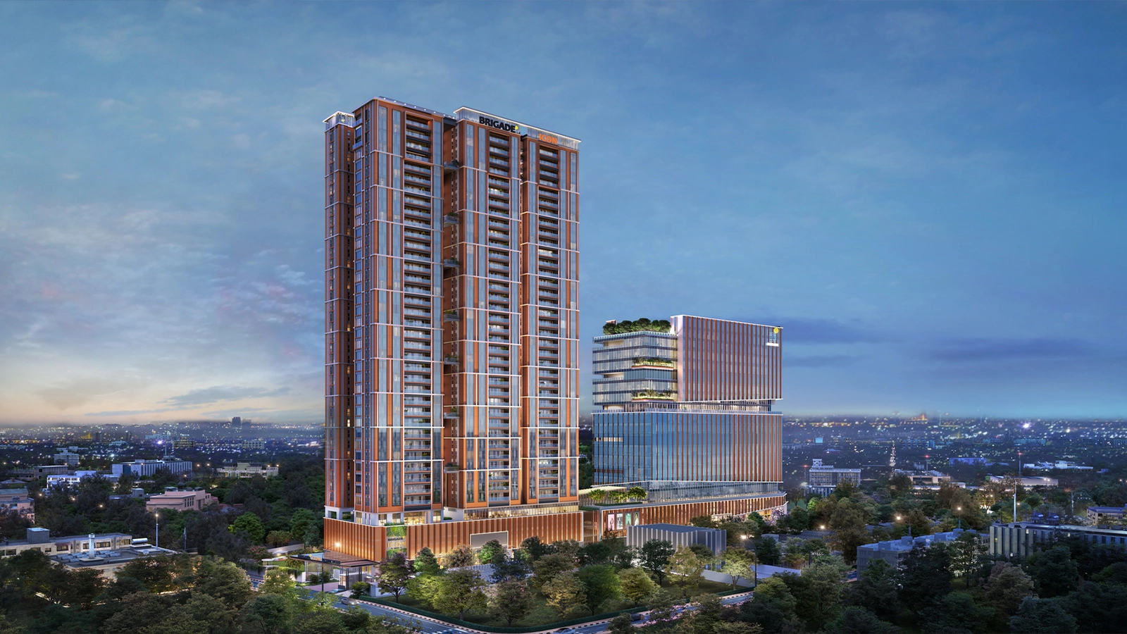 Brigade Icon Apartments in Mount Road Chennai aerial cam evening brigade icon